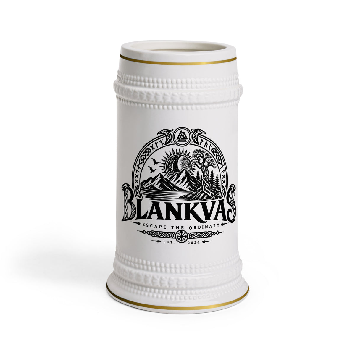 Blankvas Mountain Brewery Beer Stein Mug — Vintage Outdoor Logo Ceramic Stein