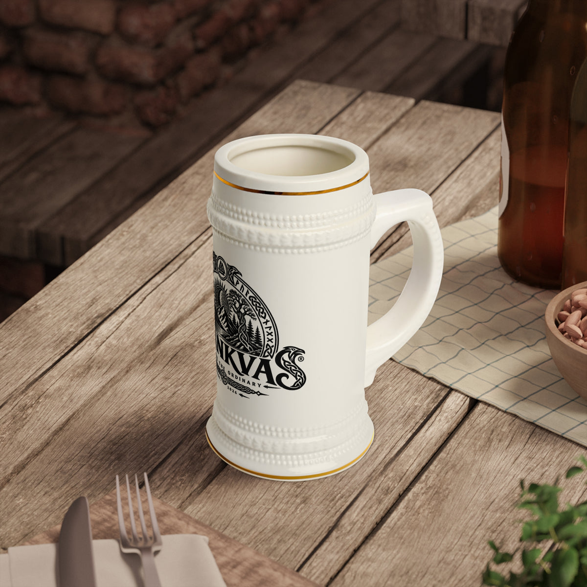 Blankvas Mountain Brewery Beer Stein Mug — Vintage Outdoor Logo Ceramic Stein